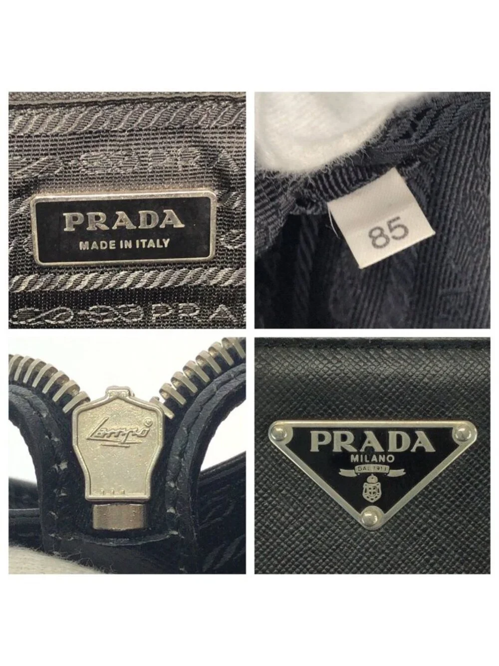 Prada Saffiano Black Silver Leather Business Briefcase